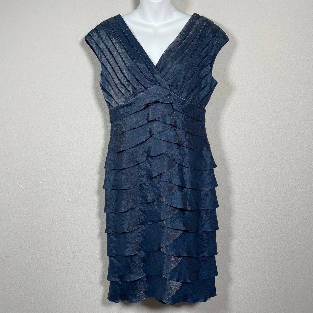 Adrianna Papell Tiered Sheath Dress Women 8 Blue Mother of the Bride Wedding